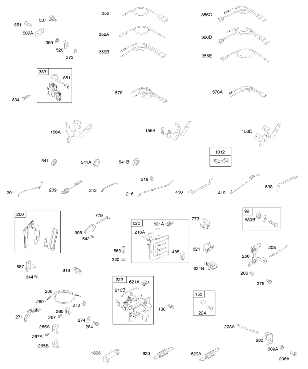 Controls, Governor Spring, Ignition Diagram and Parts List for 91232-1308-E1  Briggs and Stratton Engine